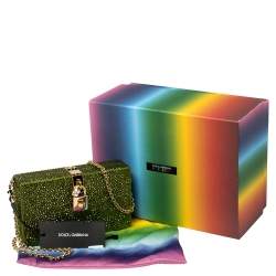 Pre Owned Dolce & Gabbana Green Heat-Applied Rhinestones Dolce Box Chain Clutch