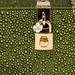 Pre Owned Dolce & Gabbana Green Heat-Applied Rhinestones Dolce Box Chain Clutch