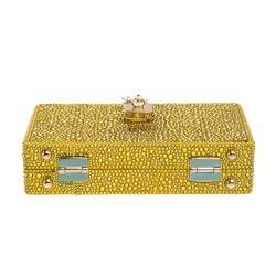 مملوكة مسبقًا Dolce & Gabbana Yellow Heat-Applied Rhinestones Dolce Box Chain Clutch