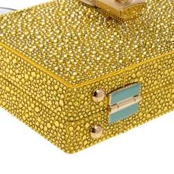 مملوكة مسبقًا Dolce & Gabbana Yellow Heat-Applied Rhinestones Dolce Box Chain Clutch