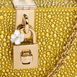 مملوكة مسبقًا Dolce & Gabbana Yellow Heat-Applied Rhinestones Dolce Box Chain Clutch