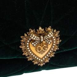 Pre Owned Dolce & Gabbana Green Quilted Velvet Large Devotion Shoulder Bag