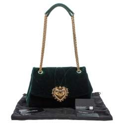 Pre Owned Dolce & Gabbana Green Quilted Velvet Large Devotion Shoulder Bag