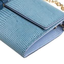 مملوكة مسبقًا Dolce & Gabbana Blue Lizard Embossed Leather Lucia Wallet On Chain