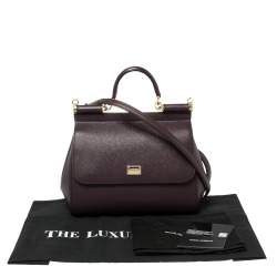 Pre Owned Dolce & Gabbana Burgundy Leather Medium Miss Sicily Top Handle Bag