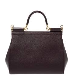 Pre Owned Dolce & Gabbana Burgundy Leather Medium Miss Sicily Top Handle Bag