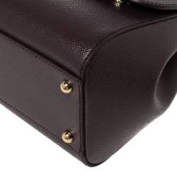 Pre Owned Dolce & Gabbana Burgundy Leather Medium Miss Sicily Top Handle Bag