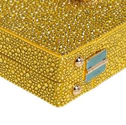 مملوكة مسبقًا Dolce & Gabbana Yellow Crystal Embellished Satin Dolce Box Bag