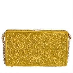 مملوكة مسبقًا Dolce & Gabbana Yellow Crystal Embellished Satin Dolce Box Bag