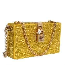 مملوكة مسبقًا Dolce & Gabbana Yellow Crystal Embellished Satin Dolce Box Bag
