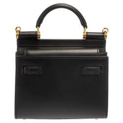 Pre Owned Dolce & Gabbana Black Leather Mini Sicily 58 Top Handle Bag