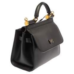 Pre Owned Dolce & Gabbana Black Leather Mini Sicily 58 Top Handle Bag