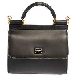 Pre Owned Dolce & Gabbana Black Leather Mini Sicily 58 Top Handle Bag