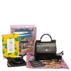 Pre Owned Dolce & Gabbana Black Leather Mini Sicily 58 Top Handle Bag