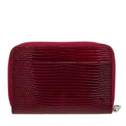 Pre Owned Dolce & Gabbana Red Lizard Embossed Leather Crystal-Embellished Wallet