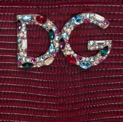 Pre Owned Dolce & Gabbana Red Lizard Embossed Leather Crystal-Embellished Wallet