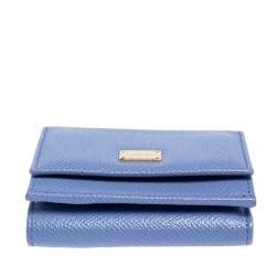 Pre Owned Dolce & Gabbana Purple Leather Dauphine Trifold Wallet 