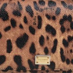 مملوكة مسبقًا Dolce & Gabbana Black/Brown Leopard Print Coated Canvas Sicily Lipstick Wallet on Chain