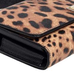 مملوكة مسبقًا Dolce & Gabbana Black/Brown Leopard Print Coated Canvas Sicily Lipstick Wallet on Chain