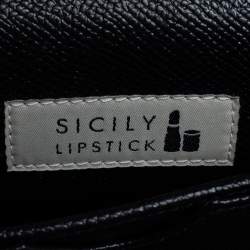 مملوكة مسبقًا Dolce & Gabbana Black/Brown Leopard Print Coated Canvas Sicily Lipstick Wallet on Chain