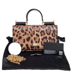 مملوكة مسبقًا Dolce & Gabbana Black/Brown Leopard Print Coated Canvas Sicily Lipstick Wallet on Chain