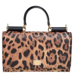 مملوكة مسبقًا Dolce & Gabbana Black/Brown Leopard Print Coated Canvas Sicily Lipstick Wallet on Chain