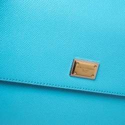 Pre Owned Dolce & Gabbana Sky Blue Dauphine Leather Regular Miss Sicily Top Handle Bag