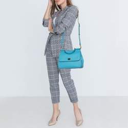 Pre Owned Dolce & Gabbana Sky Blue Dauphine Leather Regular Miss Sicily Top Handle Bag