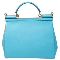 Pre Owned Dolce & Gabbana Sky Blue Dauphine Leather Regular Miss Sicily Top Handle Bag