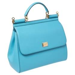 Pre Owned Dolce & Gabbana Sky Blue Dauphine Leather Regular Miss Sicily Top Handle Bag