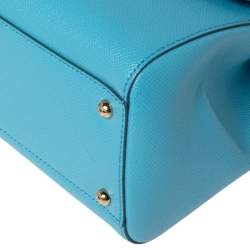 Pre Owned Dolce & Gabbana Sky Blue Dauphine Leather Regular Miss Sicily Top Handle Bag