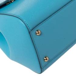 Pre Owned Dolce & Gabbana Sky Blue Dauphine Leather Regular Miss Sicily Top Handle Bag