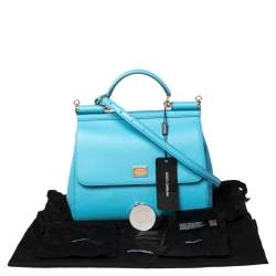Pre Owned Dolce & Gabbana Sky Blue Dauphine Leather Regular Miss Sicily Top Handle Bag