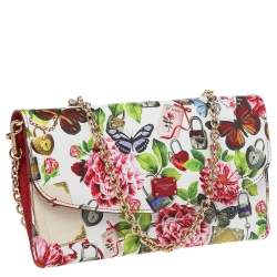 Pre Owned Dolce & Gabbana Multicolor Secret Butterfly Print Leather Chain Clutch Bag