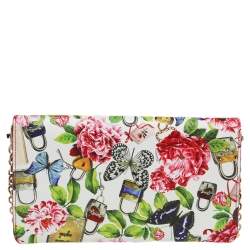 Pre Owned Dolce & Gabbana Multicolor Secret Butterfly Print Leather Chain Clutch Bag
