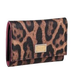 مملوكة مسبقًا Dolce & Gabbana Black/Brown Leopard Print Coated Canvas Trifold Wallet