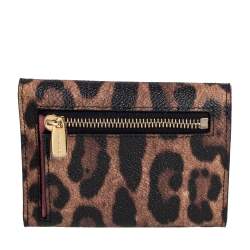 مملوكة مسبقًا Dolce & Gabbana Black/Brown Leopard Print Coated Canvas Trifold Wallet