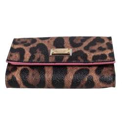 مملوكة مسبقًا Dolce & Gabbana Black/Brown Leopard Print Coated Canvas Trifold Wallet