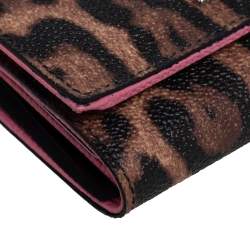 مملوكة مسبقًا Dolce & Gabbana Black/Brown Leopard Print Coated Canvas Trifold Wallet