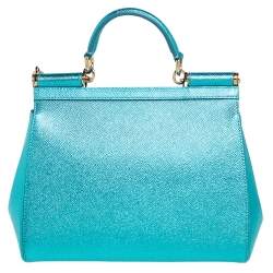 مملوكة مسبقًا حقيبة دولتشي أند غابانا ميس سيسيلي متوسطة جلد نقش سحلية رمادي