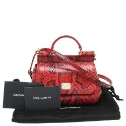 Pre Owned Dolce & Gabbana Red Python Micro Miss Sicily Top Handle Bag