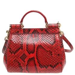 Pre Owned Dolce & Gabbana Red Python Micro Miss Sicily Top Handle Bag