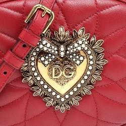 Pre Owned Dolce & Gabbana Red Matelassé Leather Devotion Crossbody Bag