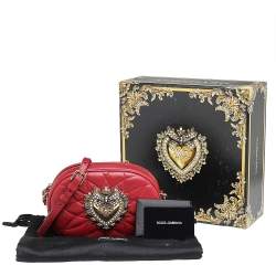Pre Owned Dolce & Gabbana Red Matelassé Leather Devotion Crossbody Bag