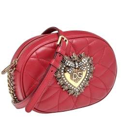 Pre Owned Dolce & Gabbana Red Matelassé Leather Devotion Crossbody Bag