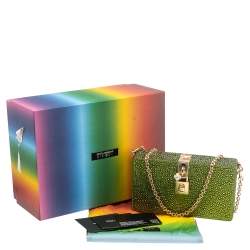 Pre Owned Dolce & Gabbana Green Crystal Embellished Satin Box Bag