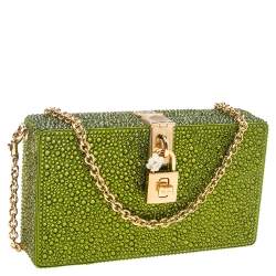 Pre Owned Dolce & Gabbana Green Crystal Embellished Satin Box Bag