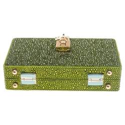 Pre Owned Dolce & Gabbana Green Crystal Embellished Satin Box Bag