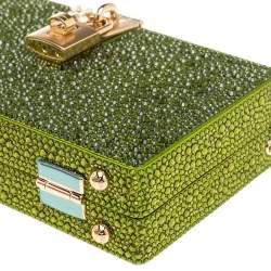 Pre Owned Dolce & Gabbana Green Crystal Embellished Satin Box Bag