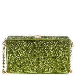 Pre Owned Dolce & Gabbana Green Crystal Embellished Satin Box Bag